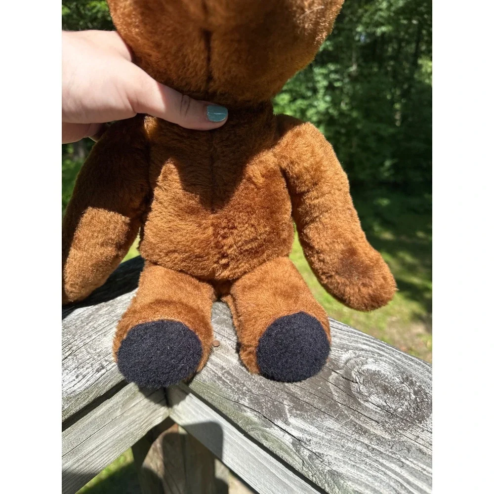 Vintage Brown Plush Teddy Bear Cinnamon Stuffed Animal Black Ear Accents 12 Inch